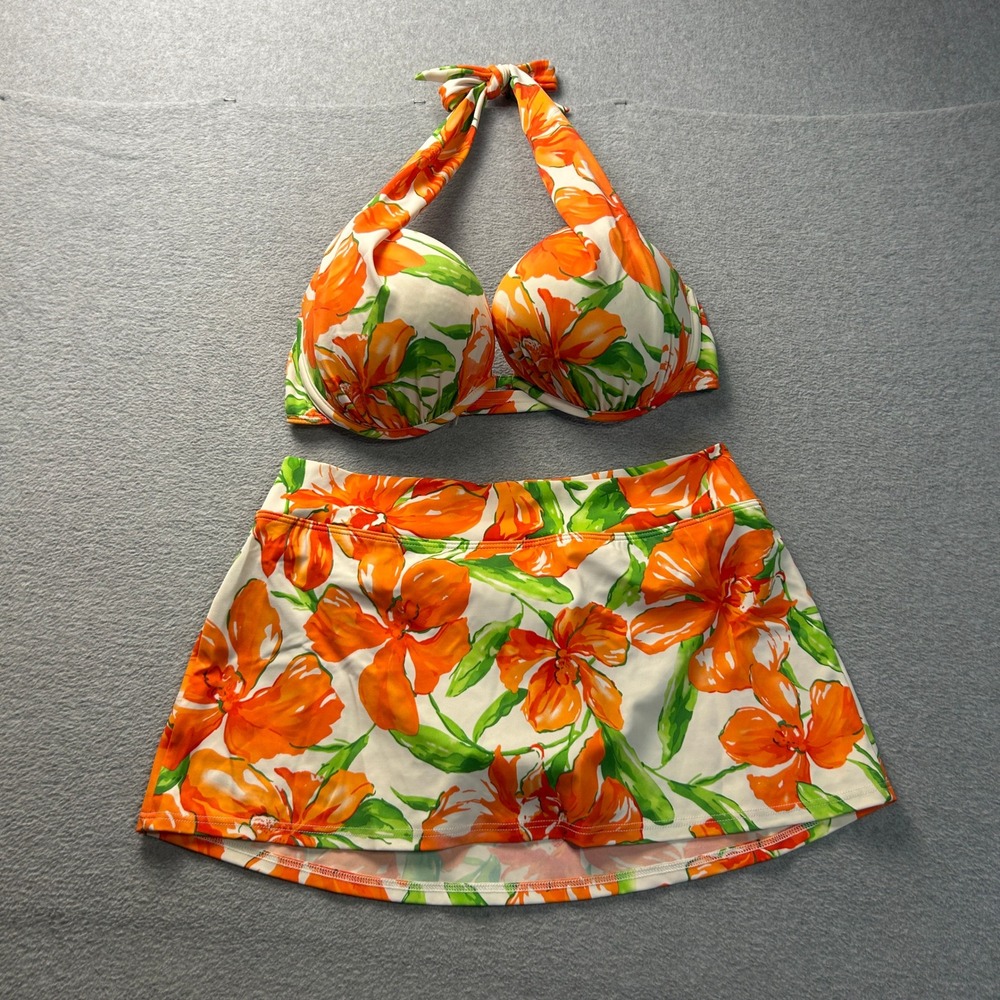 Venus Bikini Swim Set Womens 10 DD Floral Halter Top Swim Skirt Built‎ In Brief